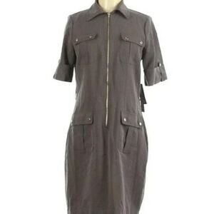 True Envy Gray Front Zipper Pockets Buttons Cuffed Sleeves Dress Size 8 New